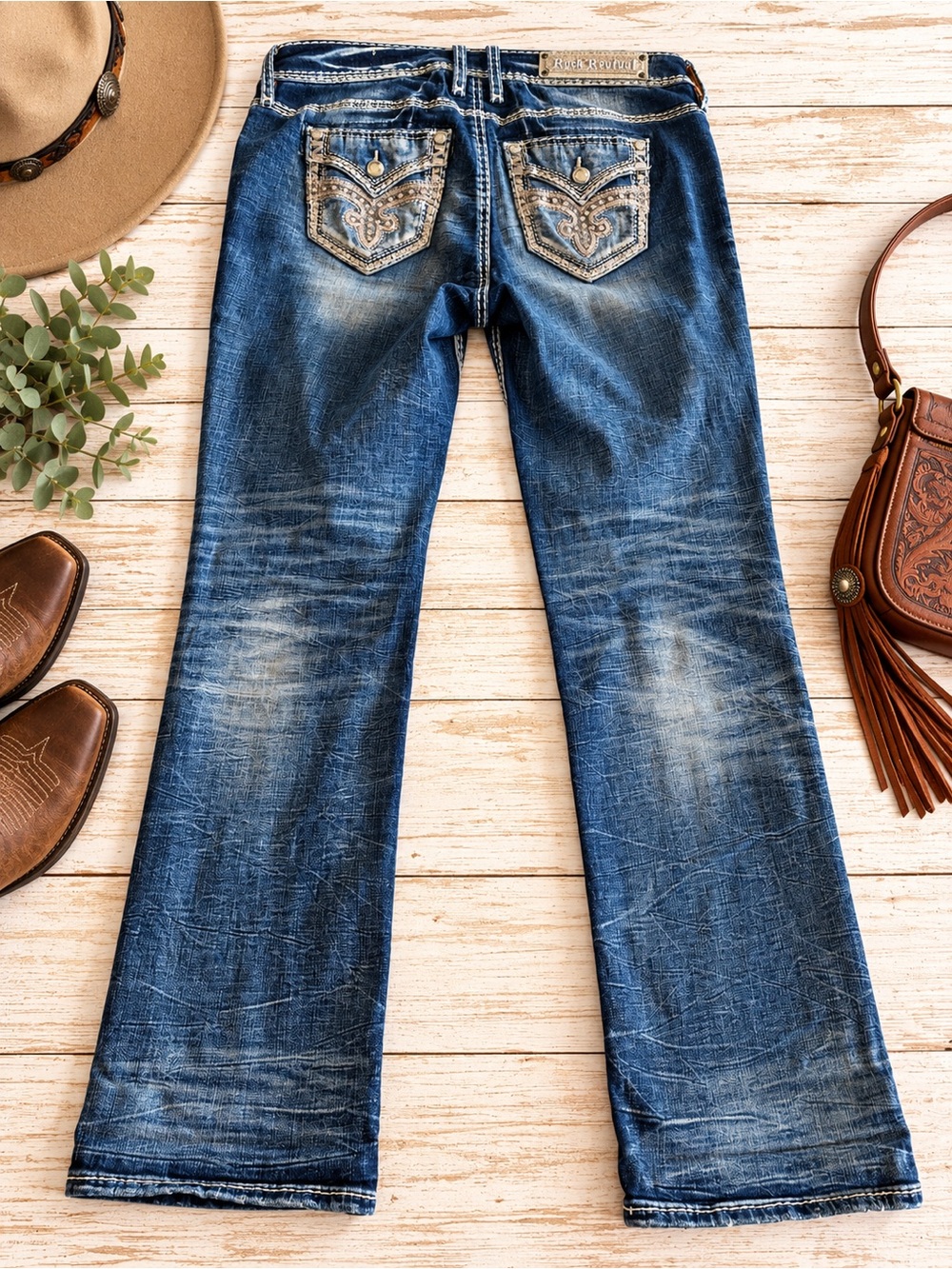 Rock Revival Crimson Straight Leg Embellished Jeans | Size 30